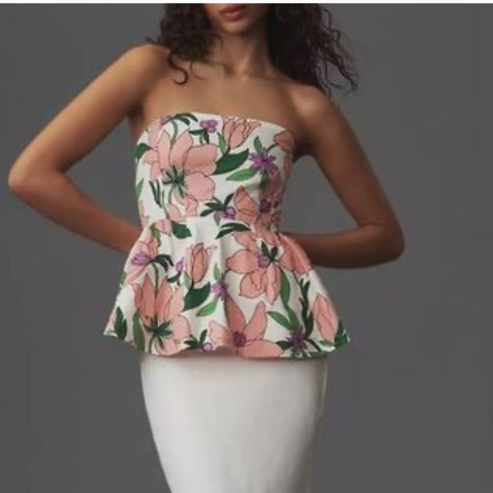NWT Banjanan Anthropologie Della peplum Floral strapless top Sz L